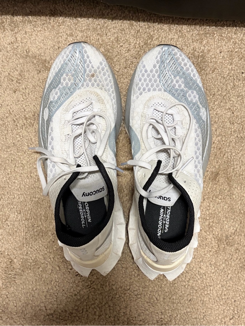 Saucony White Gray Mesh Lace-Up Running Shoes